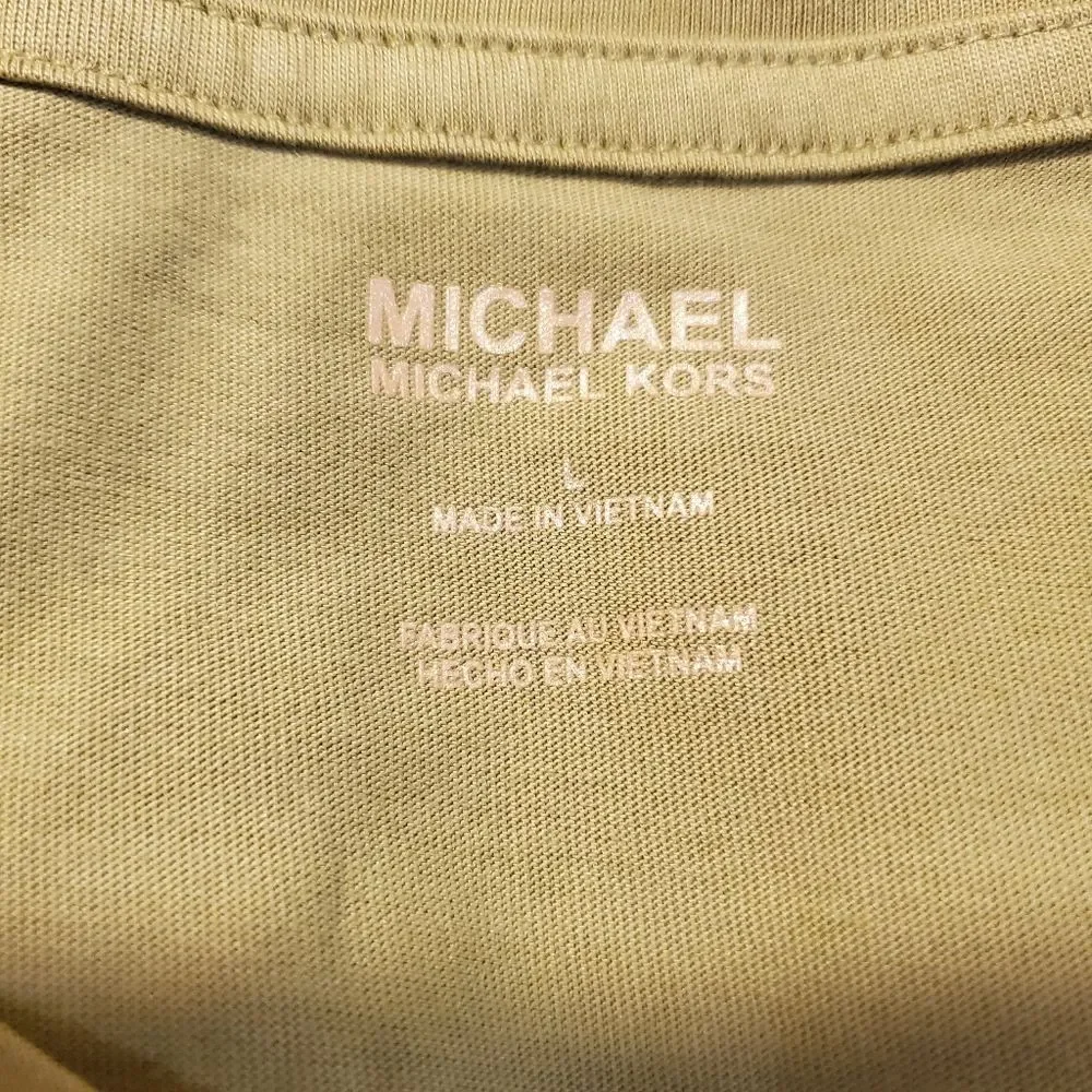 Michael Kors Women Olive Green Studded Logo T Shirt Size Large Cotton Blend